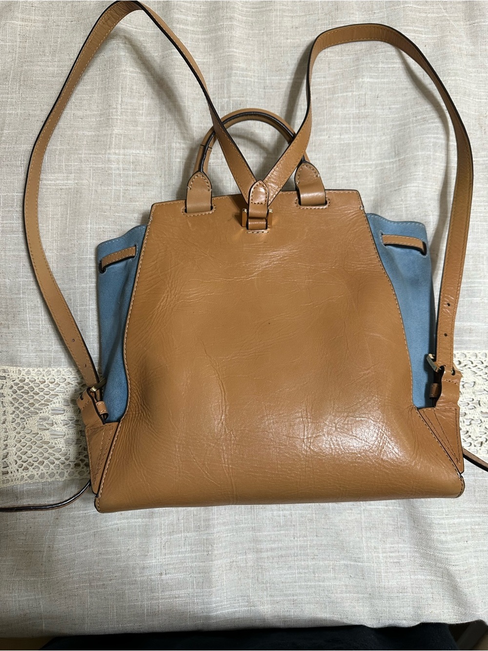 Michael Kors Romy Blue Suede and Leather Backpack - Picture 2 of 15